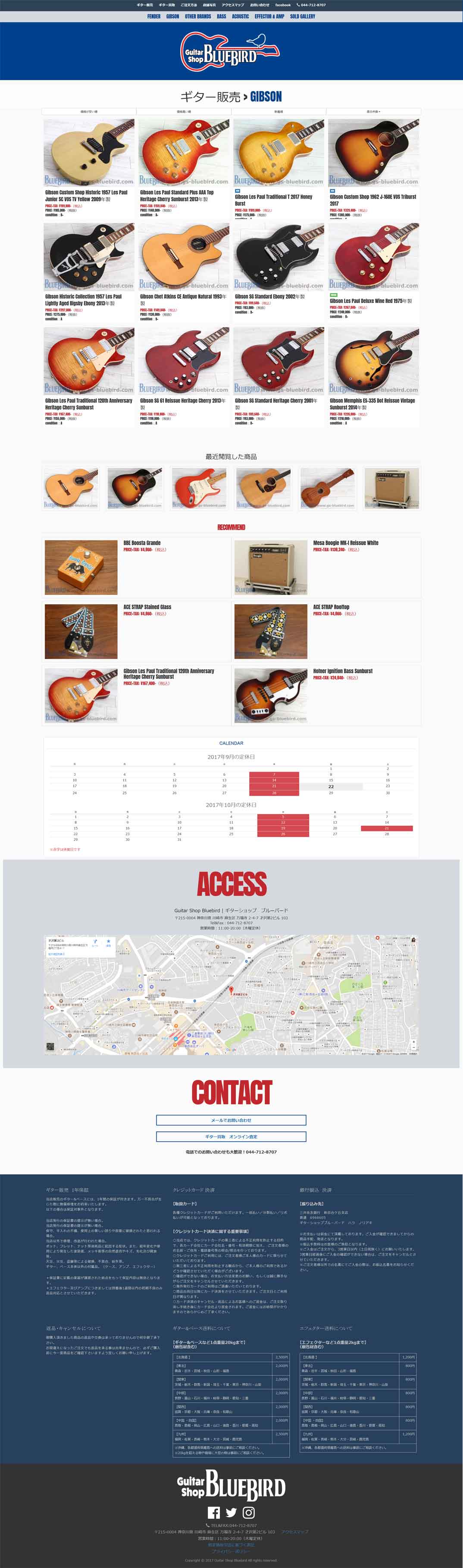 guitar shop bluebird 制作実績　Webデザイン　ECサイト